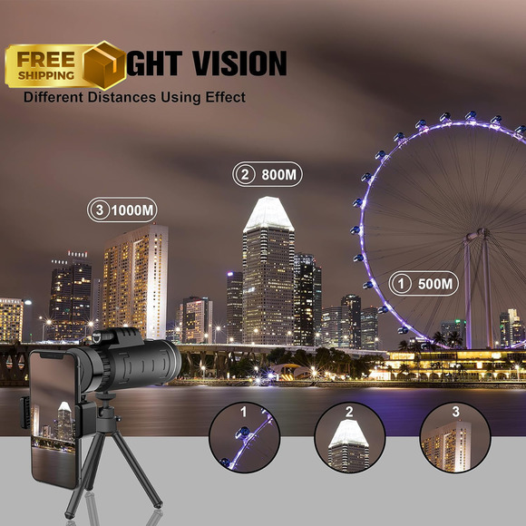 High Definition Monocular Telescope Wildlife Hunting Camping Travelling Adapter - Picture 4 of 7